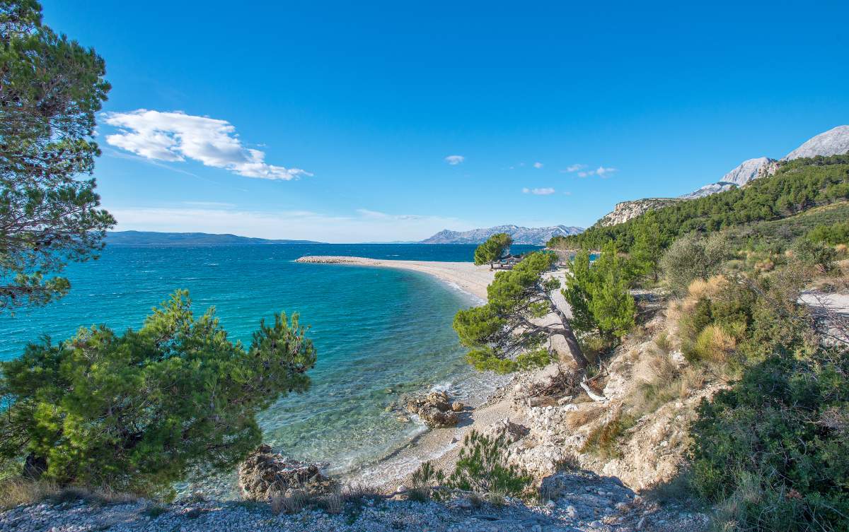 View of the beach from inland of St. Peter's peninsula in Makarska